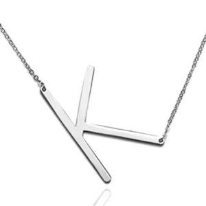 K L M N O Stainless Steel Silver Initial Necklace